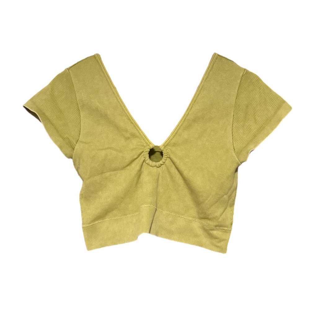 Aerie Ribbed Ring-Front Crop Top Lime Green Size L | Stretchy Knit Y2K